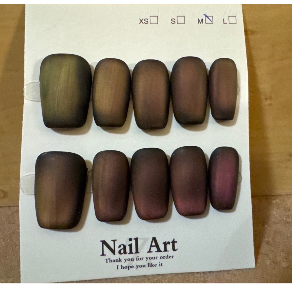 Matte Multichrome Gradient Press On Nails Medium Square Set Green Purple